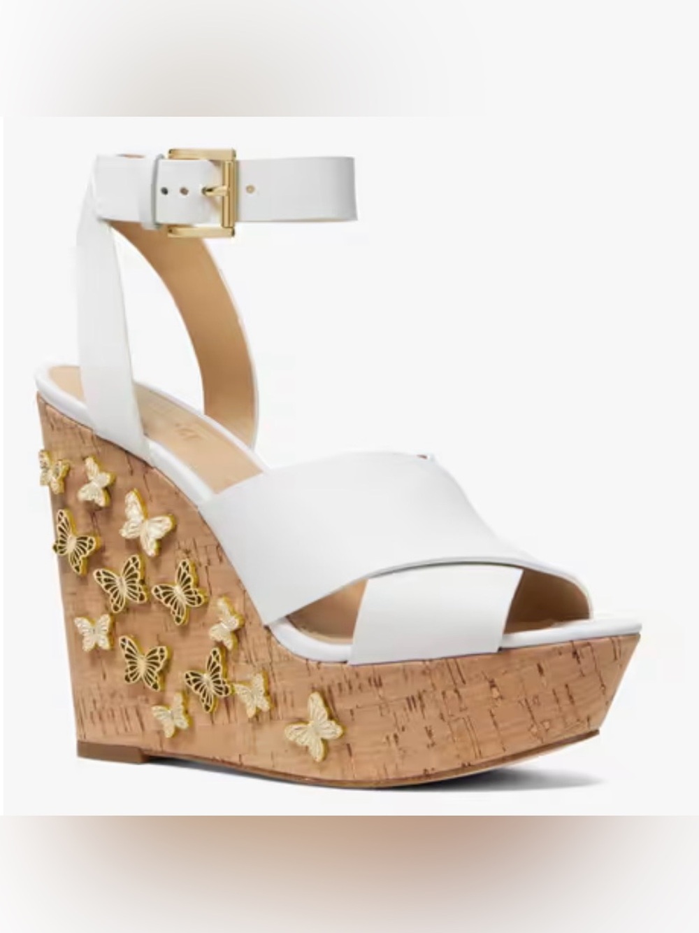 NWB Michael Kors Lacey Butterfly Embellished Wedge - Size 6.5 - Optic White